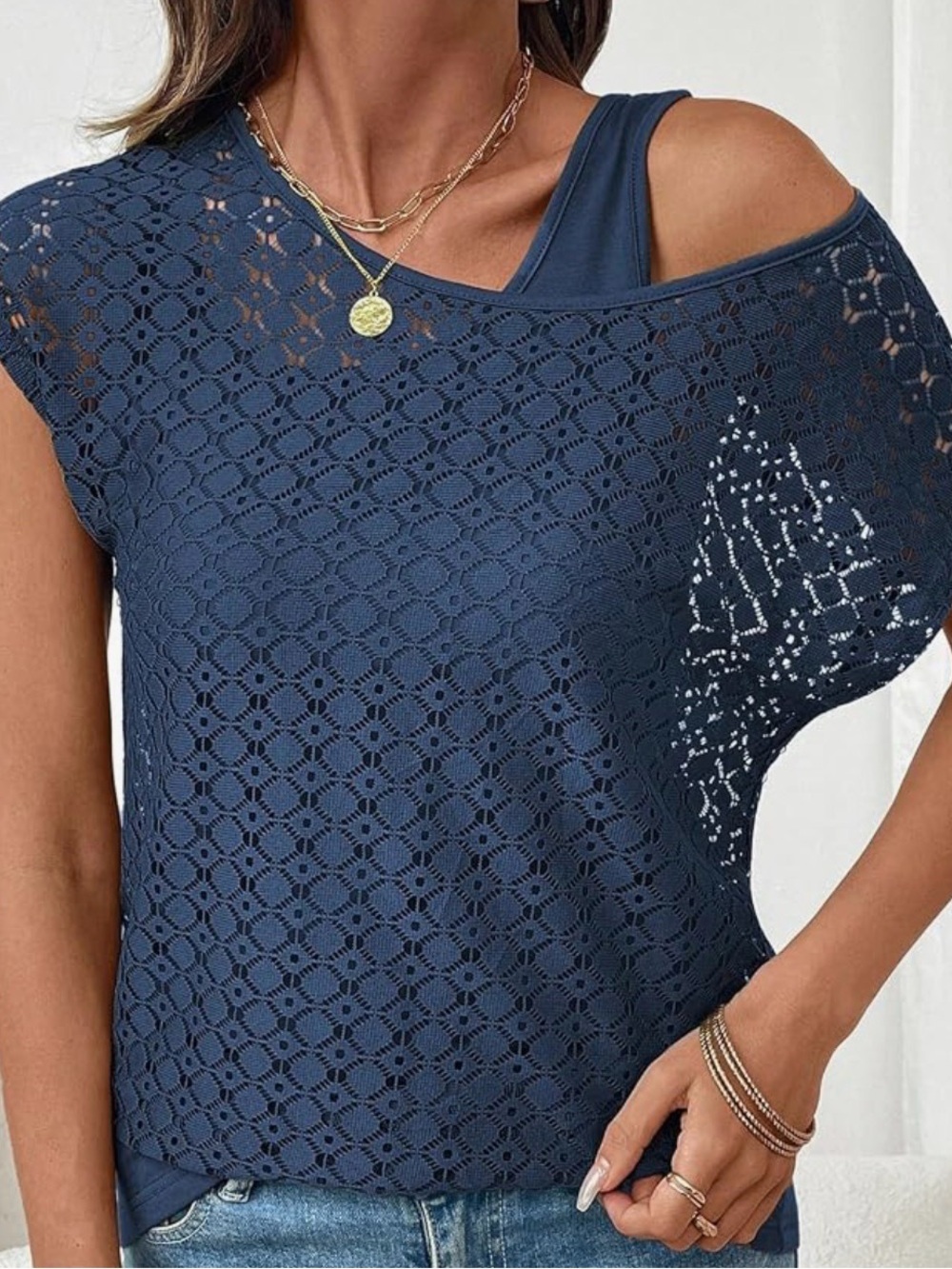 NWOT - Women’s Navy Crochet Off the Shoulder and Tank Top